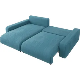 s-style möbel - Ecksofa mit Schlaffunktion und Bettkasten in Cord-Stoff schöner Sitzkomfort, Ottomane links, B/T/H: 234 cm / 2 Jahre Gewährleistung / mind. 14 Tage Rückgaberecht - Blau,Türkis