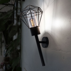 Außenleuchte Wandleuchte IP44 Gartenlampe Fackel schwarz Vintage Wandlampe, Diamant Gitteroptik, Edelstahl Metall, E27 Fassung, HxBxÜ 28,5×22,5×28,5 cm