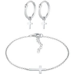 Elli Kreuz Symbol Armband Ohrstecker Set 925 Silber Schmuck-Set   Damen 