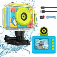 Ushining Kinderkamera - Wasserdichte Digitalkamera mit 12 MP, 1080P HD Video, Selfie-Funktion, Unterwasser-Kamera für Kinder mit 2,0 Zoll Bildschirm, 32GB SD-Karte, Blau