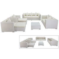 OUTFLEXX Loungemöbel-Set, weiß, Polyrattan, für 9 Personen, inkl. Kaffeetisch, wasserfeste Kissenbox