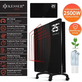Kesser KESSER® Glaskonvektor Glasheizung Elektroheizkörper APP WiFi Funktion Inkl. Fernbedienung Elektroheizung Stand- oder Wand Heizung Heizkörper Touchscreen ? LCD-Display ? Timer 2500 Watt