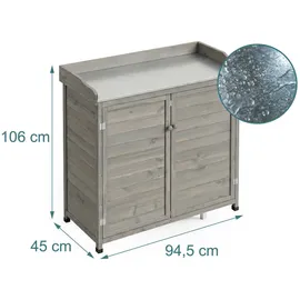 Relaxdays Pflanztisch mit Unterschrank Holz 106 x 94,5 x 45 cm grau