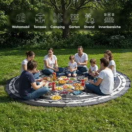 evocamp Outdoor Teppich Ø 240 cm Kunststoffteppich, wetterfest für Terrasse, grau-weiß
