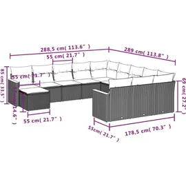 vidaXL Gartensofa-Set 12-tlg. grau Polyrattan