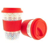 COFI 1453 10x Kaffeebecher To Go, Porzellan Coffee to go Becher mit Deckel 350ml ZH3 Rot