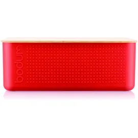 Bodum Bistro 11555-04 Brotdose, groß, Deckel aus Bambus, 24 cm x 37 cm x 14 cm, Rot