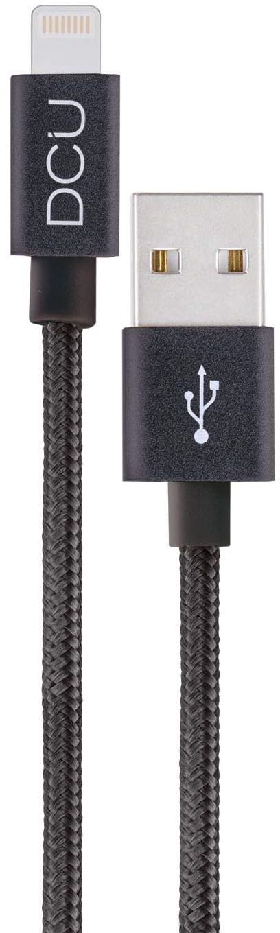 DCU TECNOLOGIC | Ladekabel | Lightning-Kabel | Apple Inc. genehmigt | USB 2.0 | Kompatibel mit iPhone, iPad, iPod | Aluminium | 1M | Schwarz