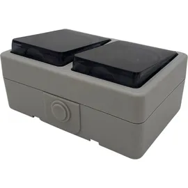 Buri Doppelsteckdose Aufputz IP44 Grau 2 St.