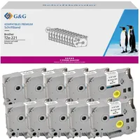 G&G Schriftband 5T221-10TD Kompatibel ersetzt Brother TZe-221 Bandfarbe: Weiß