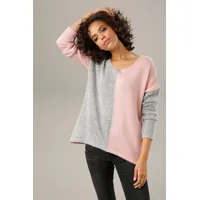 Aniston CASUAL Strickpullover ANISTON CASUAL Gr. 44/46, rosa (hellgraumeliert-rosa) Damen Pullover mit pastellfarbenem Farbteiler Bestseller