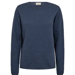 Strickpullover FREEQUENT "FQDODO", Damen, Gr. M, blau (vintage indigo), Feinstrick, Obermaterial: 100% Baumwolle, unifarben, casual, bequem hüftbedeckend, Rundhals, Langarm Bündchen, Pullover, mit Strick-Knoten-Details