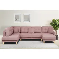 Wohnlandschaft HOME AFFAIRE "TRIPLO U-Form wahlweise mit Schlaffunktion, B/T/H: 310/192/90 cm", rosa (flamingo), B:310cm H:90cm T:192cm, 92% Polyester, 8% Nylon, Sofas, Wohnlandschaft, Schlafsofa, auch mit Bettkasten, Steppung im Rückenkissen
