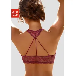 Push-up-BH LASCANA, Damen, Gr. 80, Cup C, rot, Spitze, Obermaterial: 60% Polyamid, 35% Polyester, 5% Elasthan, sexy, BHs Push-up-BH Bügel-BH Spitzen-BH Spitzenwäsche, mit dekorativem Spitzenrücken im Bänderdesign, sexy Dessous