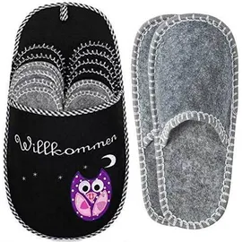 Onvaya ONVAYA® ABS Gästepantoffel | Eule | schwarz | 6er Set | Antirutsch Sohle | Hausschuhe | Filzpantoffel | 36-45 | verschiedene Farben | - Schwarz