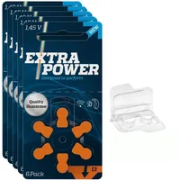 30x Extra Power Gr. 13 -Blister Hörgerätebatterien PR48 Orange 24606 + Aufbewahrungsbox für 2 Hörgerätebatterien
