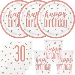 30. Geburtstag Partyset Einweggeschirr roségold 48 tlg. Partygeschirr Teller Becher Servietten