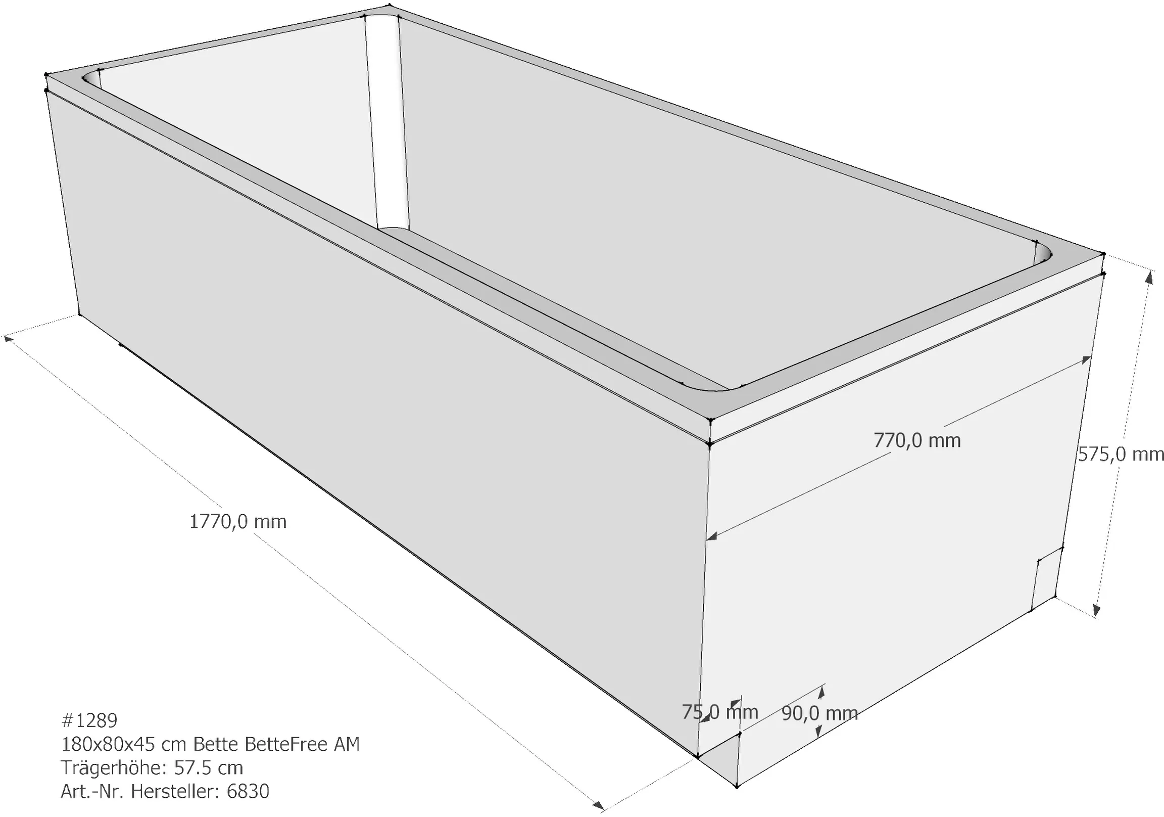 Wannenträger Bette BetteFree 180x80x45 cm AM400