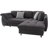 luma-home Ecksofa Schlafcouch L-Garnitur Bettkasten Ottomane rechts, Mikrofaser Anthrazit, / Dunkelgrau