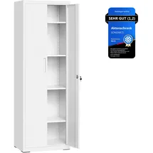 Songmics Aktenschrank, Mehrzweckschrank, Aufbewahrungsschrank, 5 Ebenen, 40 x 60 x 180 cm, Doppeltüren, Schloss, Werkzeug, verstellbare Ablagen, Garage, Büro, Wohnzimmer, mattweiß