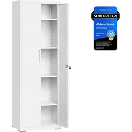 Songmics Aktenschrank, Mehrzweckschrank, Aufbewahrungsschrank, 5 Ebenen, 40 x 60 x 180 cm, Doppeltüren, Schloss, Werkzeug, verstellbare Ablagen, Garage, Büro, Wohnzimmer, mattweiß