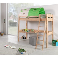 Natur24 Kinderbett Hochbett Renate Buche Massiv Natur lackiert mit Schreibtisch und Textilset braun