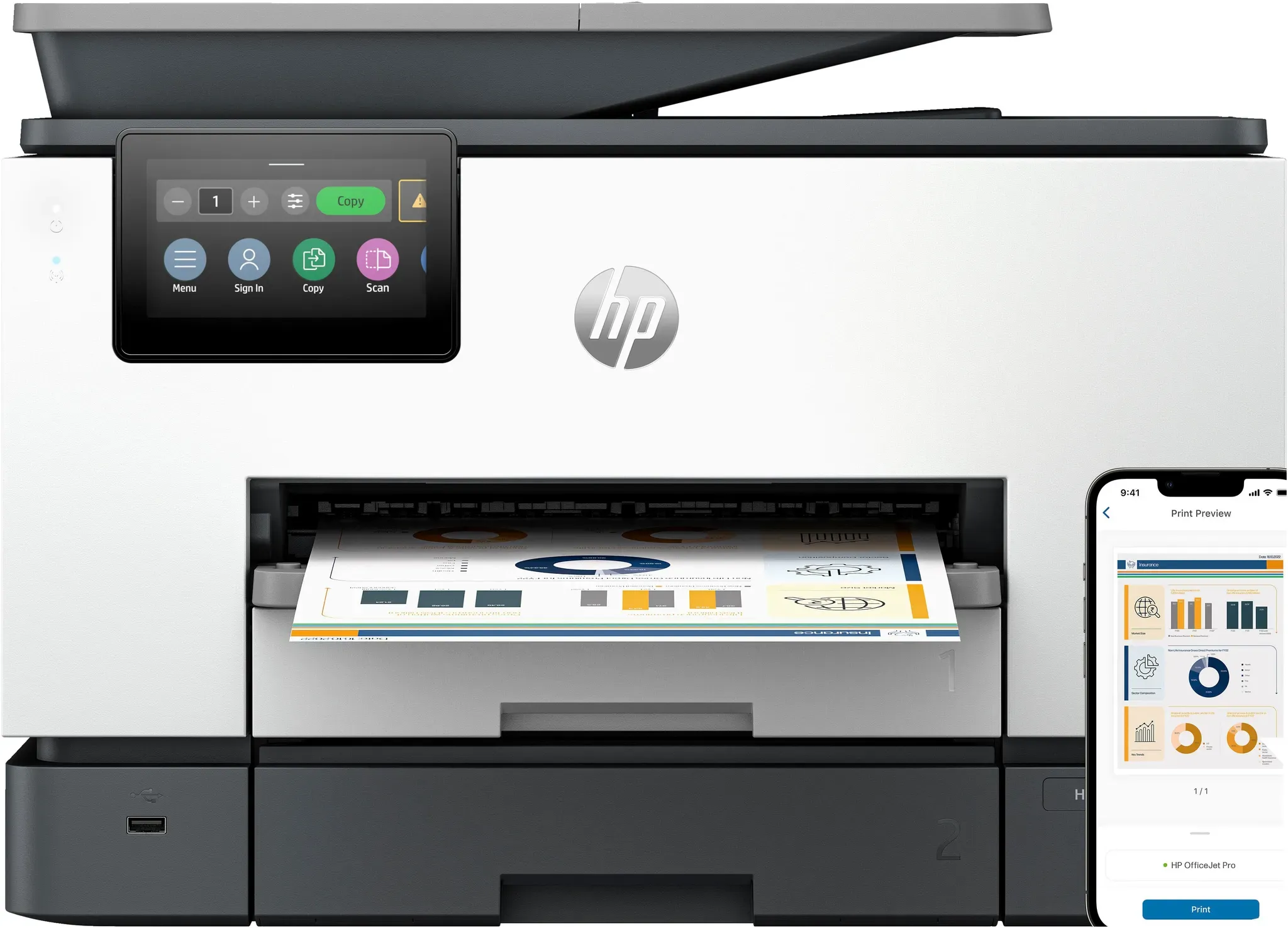 HP Multifunktionsdrucker »OfficeJet Pro 9130b«, HP Instant Ink kompatibel HP weiß/grau