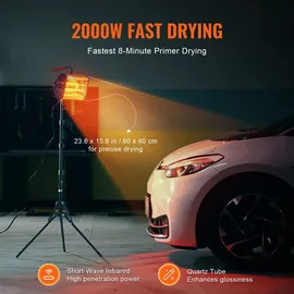 Vevor Infrarot-Härtungslampe, Hand-/Ständer-Doppelnutzung, 2000 W, 0–90 Min. Zeiteinstellung, Auto-Härtungslampe mit automatischer Heizung und Halterung, 32 m2 große Sprüh-/Backkabinenheizungen