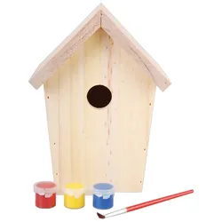 Nistkasten zum Selbstbemalen, Holz-Vogelhaus Set mit Farben und Pinsel, DIY
