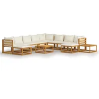 vidaXL 12-tlg Garten-Lounge-Set mit Auflagen Creme Massivholz Akazie