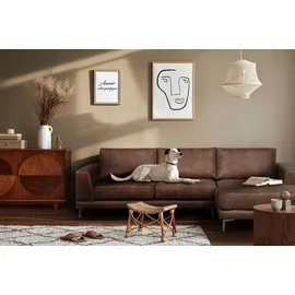 Konsimo Linke Ecksofa zeitloses Desig hohe Beine "HOLCO", Braun, Öko-Leder/Schaum, Elegant, 264x82x162 cm