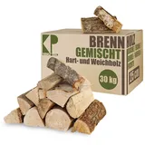 Brennholz Gemischt Kaminholz 30, 60, 90kg Buche Birke Eiche Kiefer Fichte Holz Für Ofen Kamin Kaminofen Feuerschale Grill Feuerholz 25 cm Kammergetrocknet Kingpower, Menge:30 kg