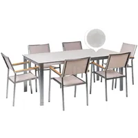 Beliani Gartenmöbel Set Keramik-Glas Weiß Beige