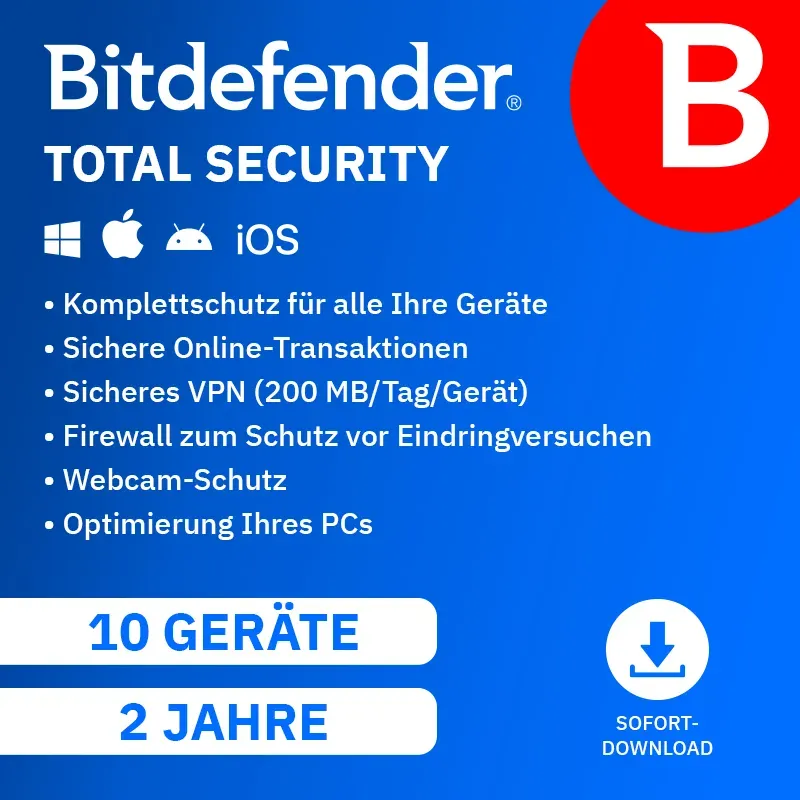 Bitdefender Total Security 2 Jahre - 10 Geräte Software