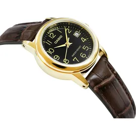 Casio #LTP-V002GL-1B Women's Gold Tone Leather BandDial Date Watch - Braun/Gold/Dunkelblau