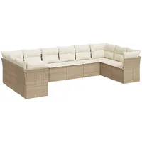 vidaXL 10-tlg Garten-Sofagarnitur mit Kissen Beige Poly Rattan Modell 78