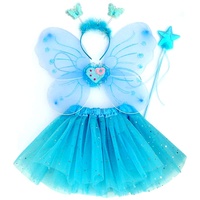 EQLEF Fee Kostüm Kinder, Tutu Wings Schmetterlingsflügel Set Fee Prinzessin Wings Kostüm für Mädchen Mädchen Partykostüm (Blau)