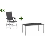 KETTLER KETTALUX-PLUS/Basic Plus Padded Sitzgruppe, silber/anthrazit, Alu/Textilene, Tisch 160x95 cm,  4 Multipo, klappbar