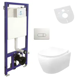 Aloni Spülrandlos Hänge Wand-WC & Belvit Vorwandelement Spülkasten Softclose Deckel
