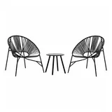 vidaXL Gartenstuhl-Set 3-tlg. Schwarz Poly Rattan