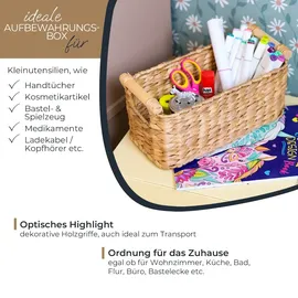 HMF Aufbewahrungskorb Badezimmer Korb geflochten aus Wasserhyazinthe mit Holzgriffen 30 x 15 x 13 cm beige