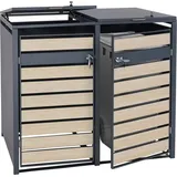 MCW 2er Mülltonnenverkleidung MCW-J81, Mülltonnenbox, erweiterbar, Metall 50kg, anthrazit Buche-Holzoptik hellbraun