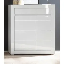 furn.design Kommode weiß Hochglanz grau Stone Design Wohnzimmerschrank Esszimmerschrank Anrichte 100 x 112 cm - Weiß, Grau