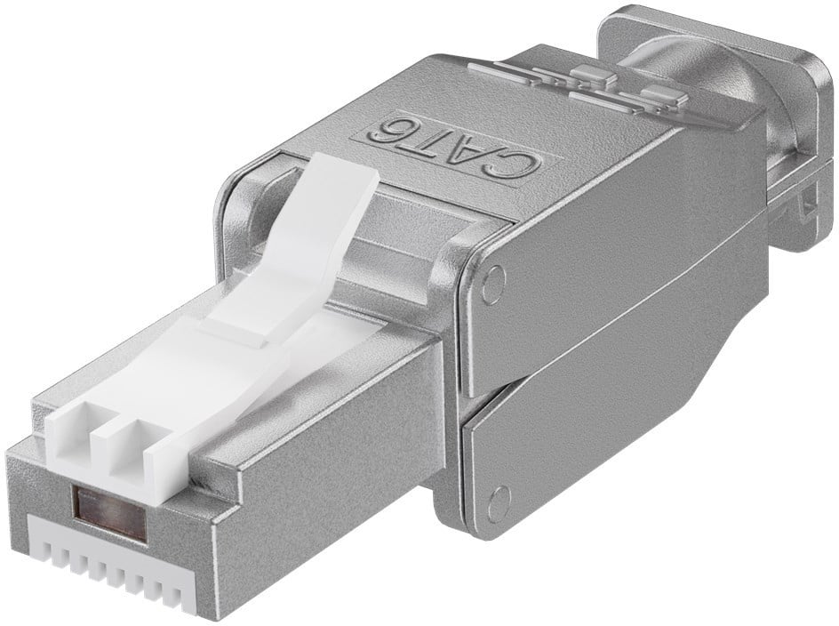 Goobay Werkzeugfreier RJ45 Stecker CAT 6 STP geschirmt - Für 9,0-mm-Kabeldurchmesser, Klemmleiste für werkzeugfreie LSA-Montage