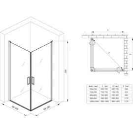 SoGood doporro Eck-duschkabine Eckdusche 70x90x195cm Duschabtrennung Esg-sicherheitsglas Klarglas inkl. beidseitiger Easy-clean-beschichtung Hebe- und Senkmechanismus