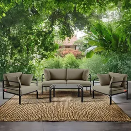 Konsimo Gartenmöbelset RAMBE 4-tlg. 1x Tisch 2x Sessel 1x Sofa 2-Sitzer, mit Kissen, LOFT-STIL, Anthrazit/Beige - Beige