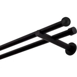 MDEKOR Gardinenstange schwarz 160 cm 2-läufig 19 mm aus Metall Wandbefestigung Kugel