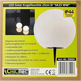 ChiliTec LED Solar Kugelleuchte 25cm Ø SK25 W" IP44, Warmweiß