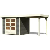 Karibu Askola 3 4,62 x 2,17 m terragrau inkl. Anbaudach, Seiten- und Rückwand