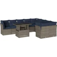 vidaXL 10-teiliges Gartensofa-Set mit Kissen, grau, Polyrattan - Grau
